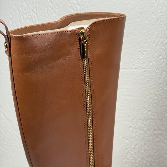 Michael Kors Arley Knee High Boots Brown Leather Round Toe Zip Size 6.5M - Picture 2 of 11